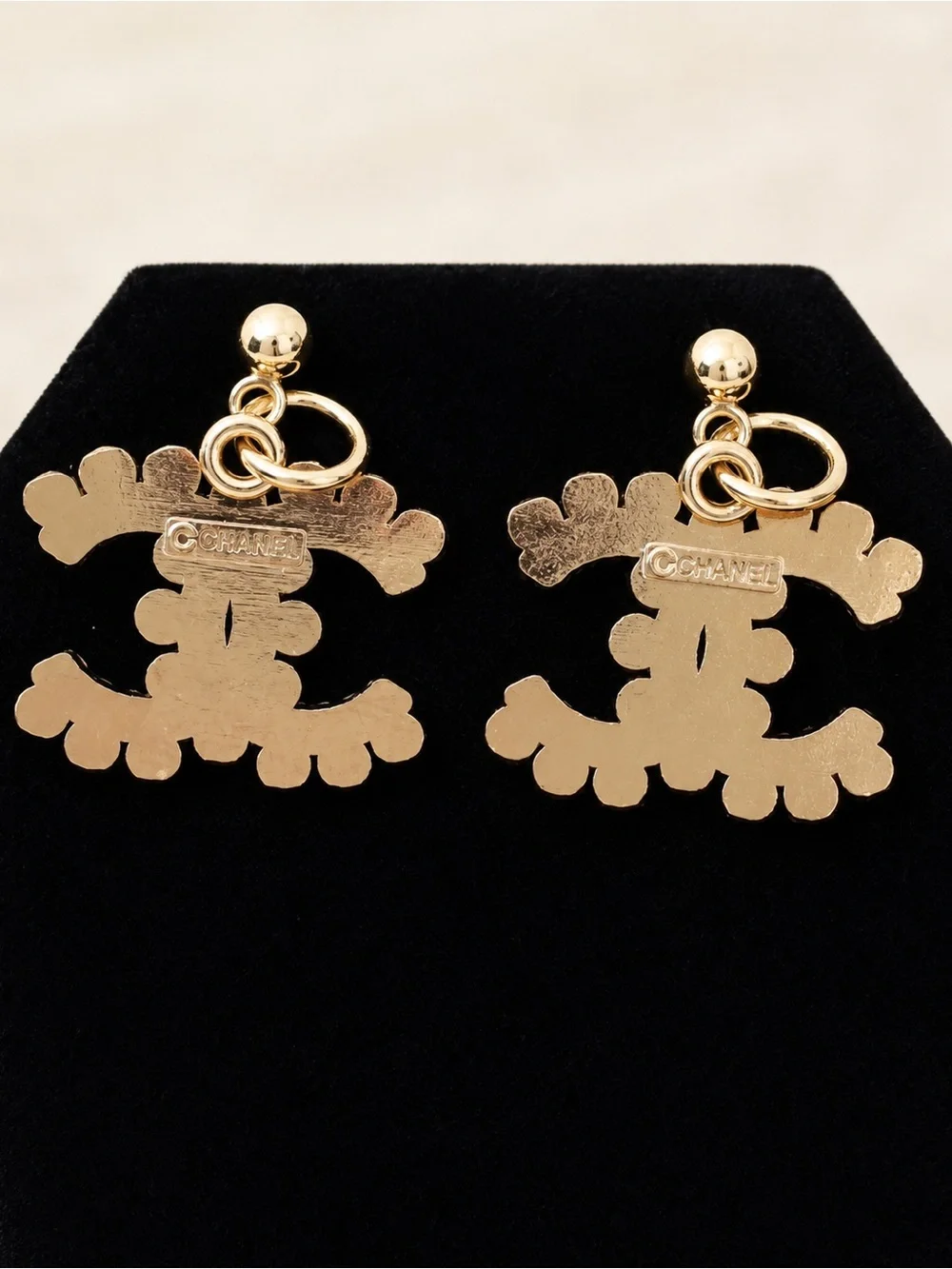 Chanel Gold-Tone Pink Crystal CC Drop Earrings